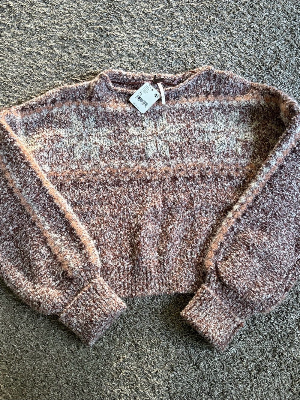 NWT Free People Gingerbread Combo Snowflake Cropped Pullover Sweater Soft Medium